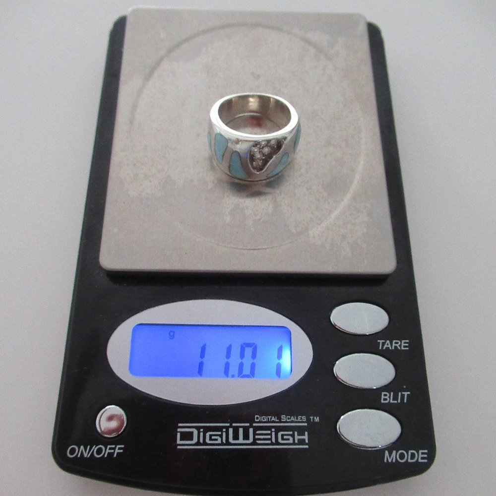 Estate Larimar Cubic Zirconia Sterling Statement Silver Ring size 6 - Picture 10 of 10